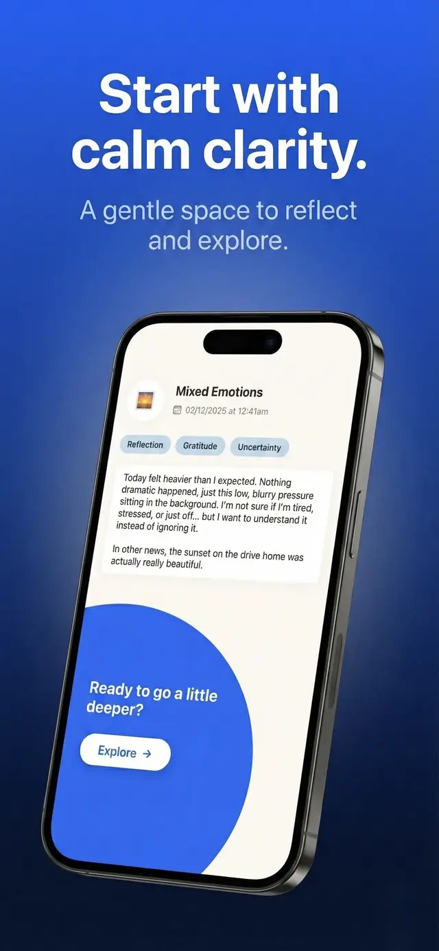 Elora simple journaling start screen with minimal interface encouraging first journal entry